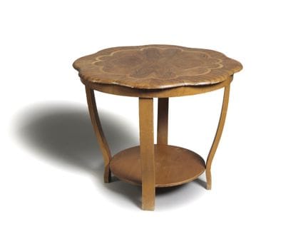 Mesa de centro circular con tablero con incrustaci