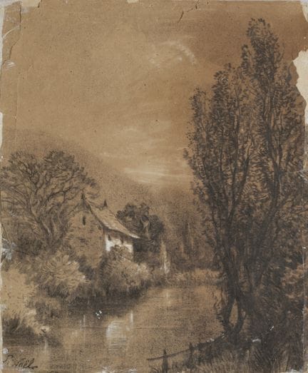 Louis NOËL (1824-1904).
Paysage à la chaumière en 