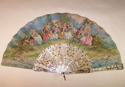 „AU JARDIN“-Fächer, Rahmen aus geschnitztem, durch