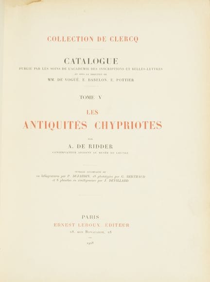 Louis de CLERCQ Collection. By A. de RIDDER. Catal
