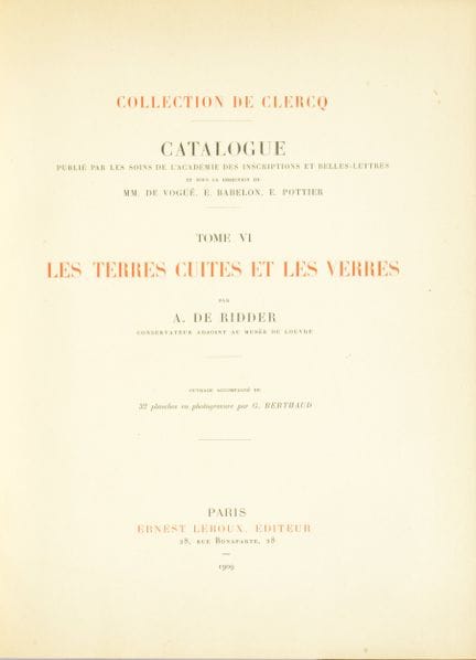 The Louis de CLERCQ Collection. By A. de RIDDER. C