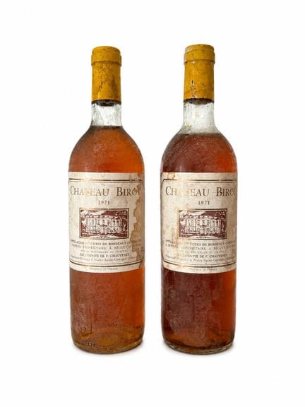 Château Birot 1971
2 botellas 
Nivel ligeramente b