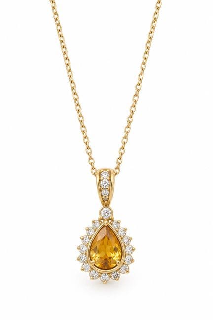 PENDENTIF SAPHIR JAUNE ET DIAMANTS, SA CHAÎNE
PEND
