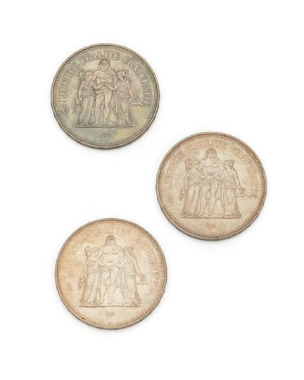 FRANCIA, V. REPÚBLICA
Lote de tres monedas de 50 f