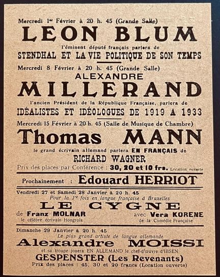LEON BLUM, THOMAS MANN… 
Program of lectures and p