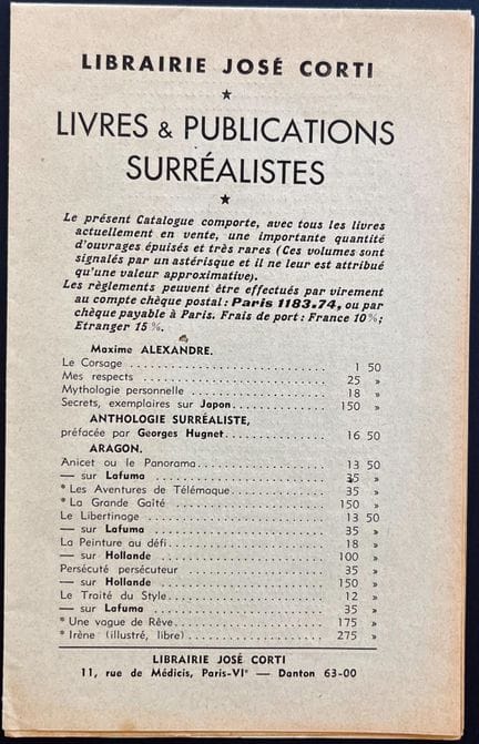 THE JOSE CORTI BOOKSTORE 
Surrealist books and pub