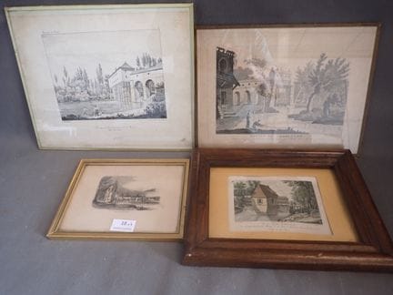 4er-Set mit Radierungen aus Charenton, 16 x 21 cm,
