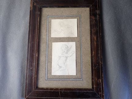 2 Studien, Büste des Bacchus und Putten, Bleistift