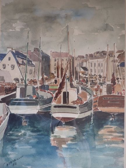 COUREILLON, „Hafen im Baskenland“, Aquarell, SBG, 