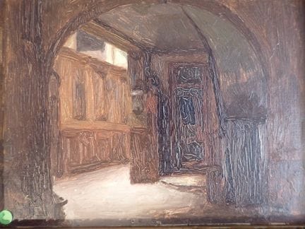 教堂内部，油画（画于纸板上），背面有铅笔素描，可见尺寸14.5×21厘米