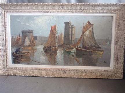 拉罗谢尔港景 木板油画 SBD 50x100cm