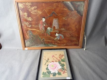 Asie, Lot comprenant 1 peinture sur bois et 1 pein