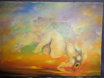 超现实主义作品，HST，右上角有签名，59x80 厘米（有轻微凹痕）