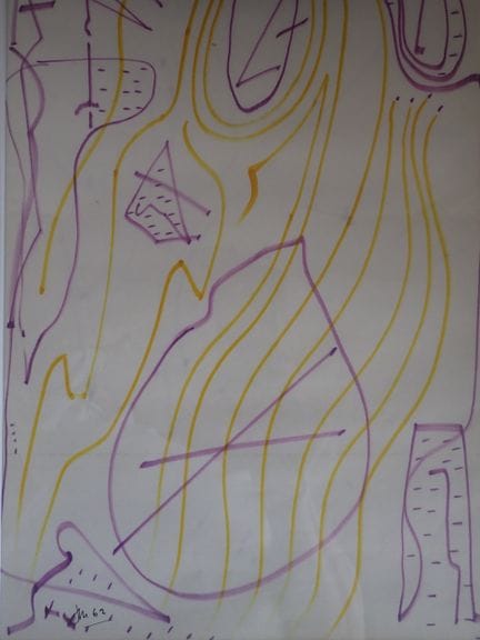让·迈耶（1912—1997），综合材料作品，彩色毡笔，标有“BG”字母缩写及（19）62年日期，可