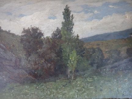 阿尔弗雷德·德·拉·罗卡（1855-1918）《丘陵风景》，木板油画，SBD，23x34 厘米