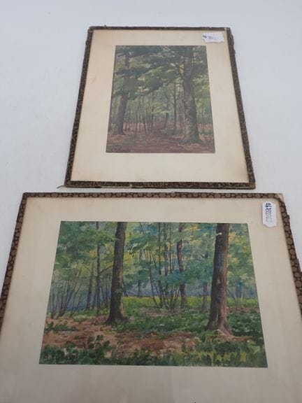 A. COLOMB 《林间》，水彩画一对，SBG，16.5×10.5厘米（其中一幅玻璃框有破损）