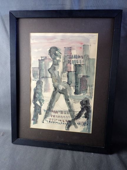 女性裸体水彩与墨水画 SBD 45x30cm 裸画（缺玻璃）