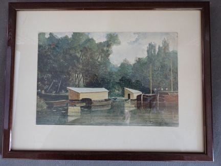 M MILLIEU, mit dem Titel „Chatou“, Aquarell, SBD, 