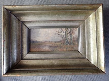 风景画，木板油画，尺寸：4.5 × 9.5 厘米