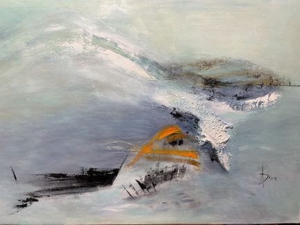 A.DION 

«Barco encallado». Óleo sobre lienzo, 113