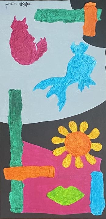 TOUFET Martine

《HAPPY THREE》浮雕画，丙烯酸颜料/画布 100x50cm