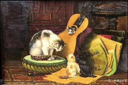 A. MAUVE (XXe siècle).
Chatons jouant avec une gui