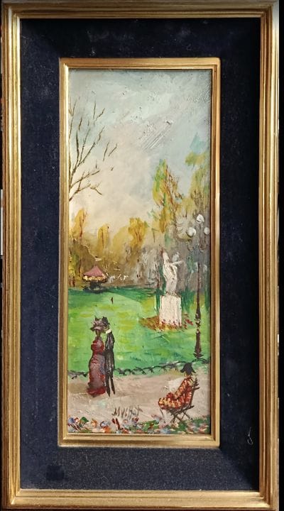 Ecole moderne. 
Peintre de plein air et couple de 