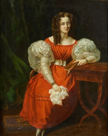 ESCUELA FRANCESA circa 1840
Retrato de mujer con v