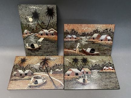 20世纪印度支那艺术作品
四幅漆器与蛋壳拼贴画组
风景中的小船
19.5 x 29.5 厘米（每幅）