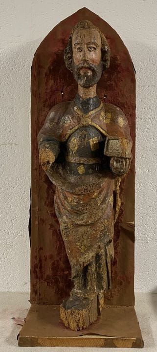 Geschnitzte und polychromierte Holzfigur, die wahr