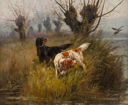 Eugène PETIT (1839–1886)
Two Setters Pointing at a