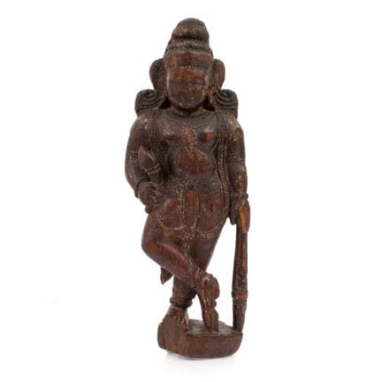 INDE, XIXE
Statuette de Dvarapala 

en bois, s'app