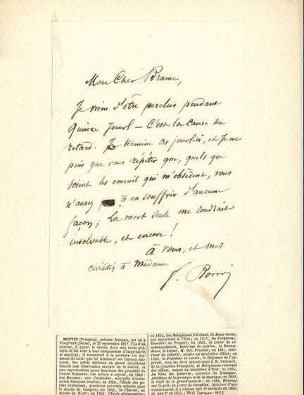 François BONVIN, peintre (1817-1887). 2 L.A.S., 2 