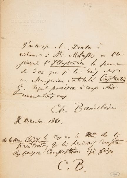 Charles BAUDELAIRE (1821-1867). Lettre autographe 