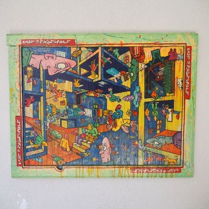 Eric Quemener: Oil on panel, 4 panels, "overview,"
