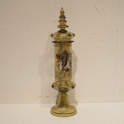 Vase couvert 19eS (poka) : Verre teinté ambre souf