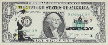 Banksy (after) - Dismaland
$1 U.S. bill, stencil. 