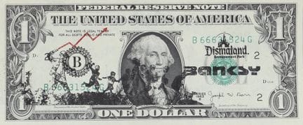 Banksy (after) - Dismaland
$1 U.S. bill, stencil. 
