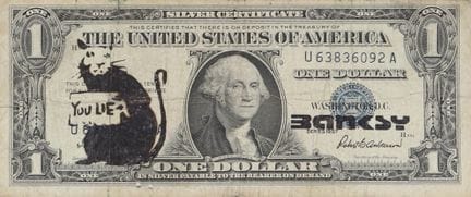 Banksy (after) - Dismaland
$1 U.S. bill, stencil. 