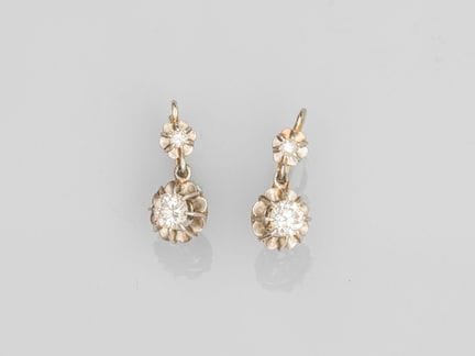Pair of 750°/°° (18K) white gold and platinum hoop