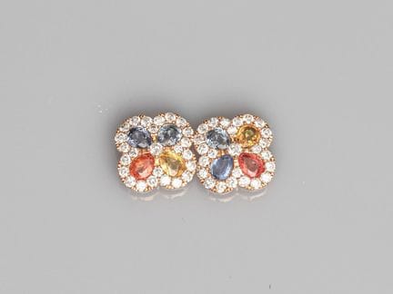 Pair of 750°/°° (18K) rose gold flower earrings, s