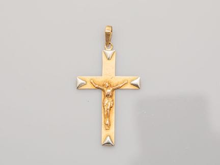 Two-tone 750°/°° (18K) gold crucifix pendant, with