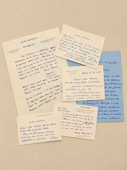 VERNEUIL Henri : 2 lettres et cartes manuscrites s