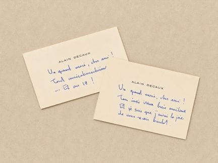 DECAUX Alain : 2 cartes autographes de voeux.