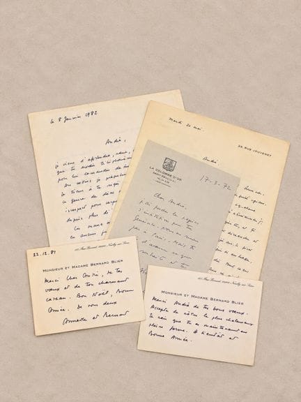 BLIER Bernard : 4 lettres autographes et 2 cartes 
