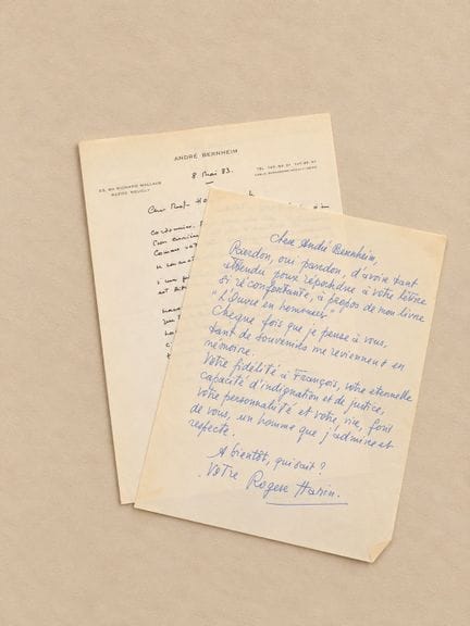 HANIN Roger : 1 lettre et 1 carte manuscrites. Il 
