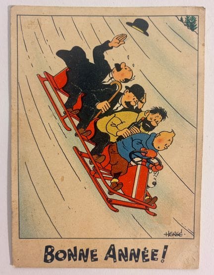 Tim und Struppi-Weihnachtskarte: Tim, Haddock und 