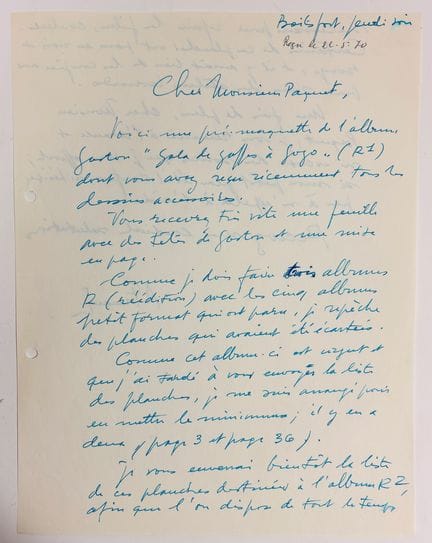 Franquin - Carta manuscrita del 22 de mayo de 1970