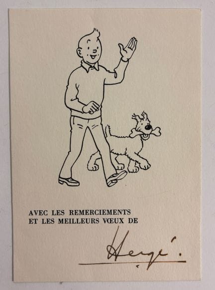 Hergé – Grußkarte 1983: Tim und Struppi winken. Si