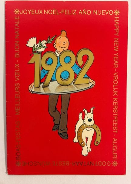 Hergé – Grußkarte 1982: Tim und Struppi mit einem 